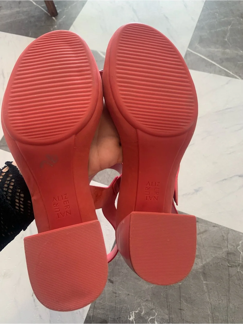 Naturalizer Coral-Red Block Heel Sandals